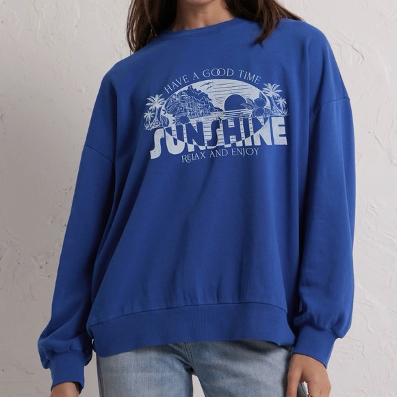 Z Supply Good Time Sunday Sweatshirt Palace Blue - Picture 1 of 8